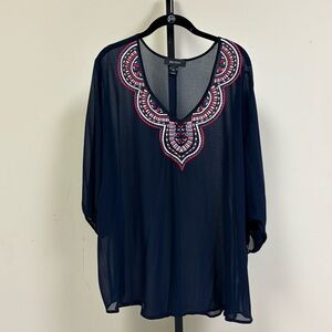 Karen Kane plus size navy blouse.
